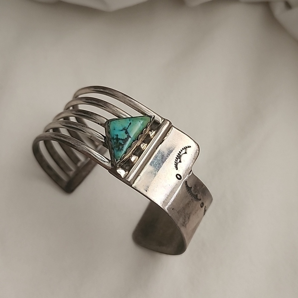 Signed Navajo Turquoise and Silver Bracelet